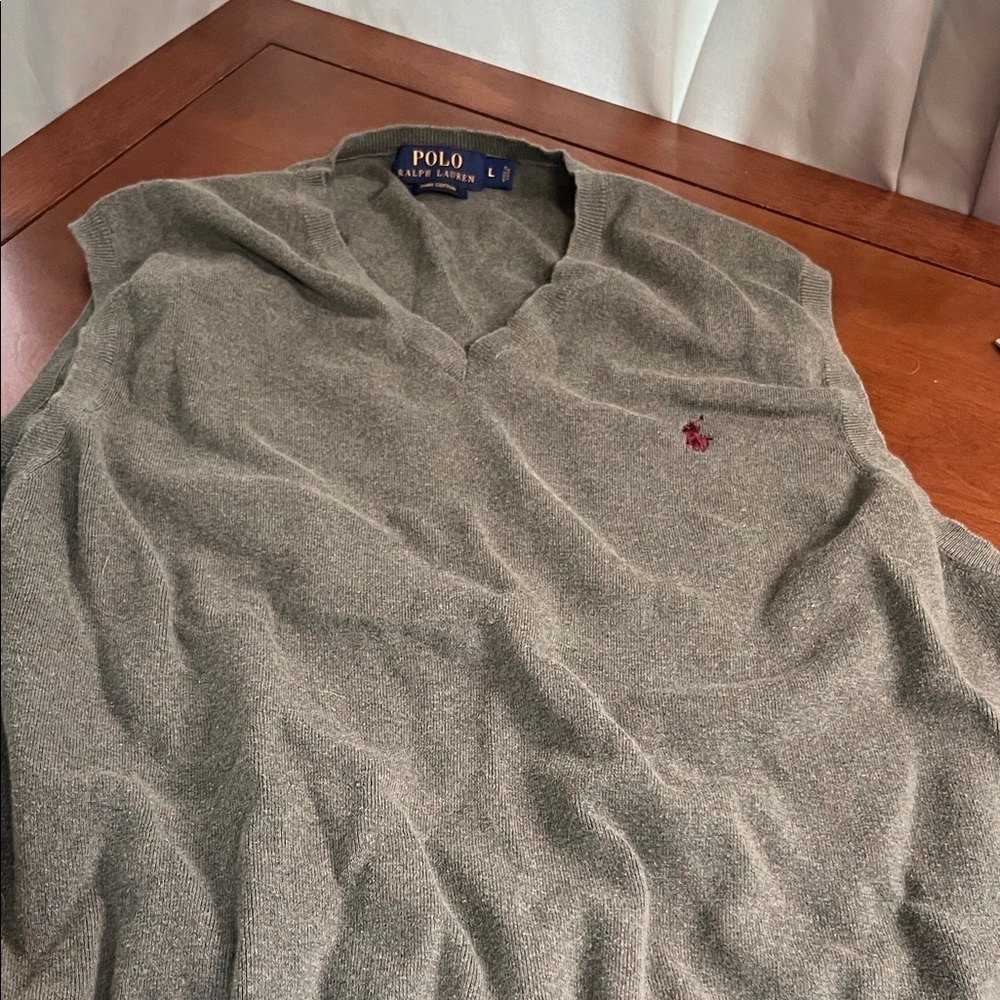 Polo by Ralph Lauren Olive Green  V-Neck Sweater Vest with Burgundy Pony